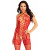 Leg Avenue Heart Net Halter Bodystocking 89320 Red