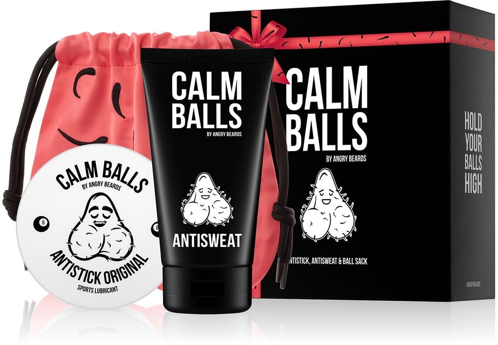 Angry Beards Calm Balls Antistick gel na intímne partie pre mužov 100 ml + Antisweat krémový dezodorant na intímne partie 150 ml + batoh darčeková sada