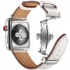 Kožený remienok s motýlikovou sponou pre Apple Watch 45 / 44 / 42 mm, biely