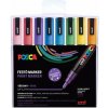 Dekoračný popisovač, sada, 0,9 1,3 mm, UNI Posca PC 3ML, 8 rôznych trblietavých farieb