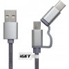 iGET G2V1 USB Micro USB/ USB - C dlouhý pro veškeré mobilní telefony, včetně odolných