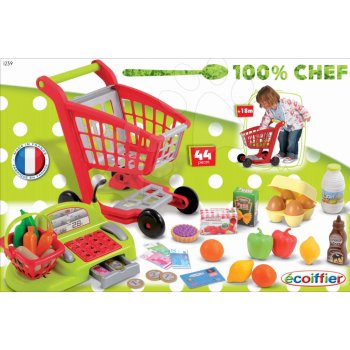 Écoiffier 1239 nákupný vozík a pokladňa 100% CHEF s potravinami 44 doplnkov