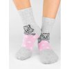 Dievčenské ABS ponožky Mačičky - 31-34 / šedá/ružová