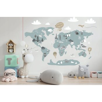 Moderná detská nálepka na stenu v jemnej pastelovej farbe mapa sveta 80 x  160 cm od 37,9 € - Heureka.sk