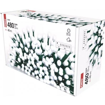 D5AC05 EMOS CHERRY Vianočná reťaz Cherry guľôčky 480 LED, 48m, zelený drôt, časovač, studená biela IP44