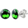 Šperky eshop - Oceľové náušnice - zelené čerešničky na čiernom podklade SP42.26