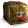 Sablio Taburet Kocka Červená tramvaj v lese: 40x40x40 cm