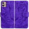 Peňaženkové kožené puzdro TIGER na Motorola Moto G32 - Fialová
