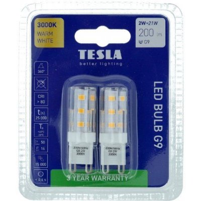 Tesla Sada LED žiaroviek PIN, 2 W, 200 lm, teplá biela, G9, 2 ks G9000230-3
