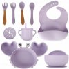 INKA Silikónový riad pre deti XXL sada krab fialová 9 ks