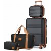 KONO Sada 2 ABS kufrov s víkendovou a kozmetickou taškou - čierno hnedá