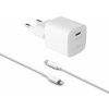 FIXED Mini sieťová nabíjačka s výstupom USB-C a káblom USB-C/Lightning, podpora PD, 1 meter, MFI, 20 W, biela