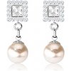Šperky eshop - Puzetové náušnice, striebro 925, číre krištáliky Preciosa, perla I32.09