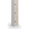 Šatníková skrinka S1 s úložnými boxmi, 3 boxy, 1850 x 300 x 500 mm, demont, mechanický kódový zámok, laminované dvere, dub prírodný
