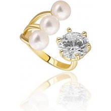 JwL Luxury Pearls Pozlátený prsteň s pravými perlami a kryštálom JL0694