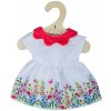 Bigjigs Toys Biele kvetinové šaty s červeným golierom pre bábiku 38 cm