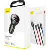 Baseus Car Charger Digital Display 2xUSB with 3-in-1 Cable 1.2m, 24W 4.8A, Black/Gray (TZCCBX-0G)