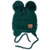 BABY NELLYS Zimná pletená čiapka Teddy Bear na zaväzovanie zelená
