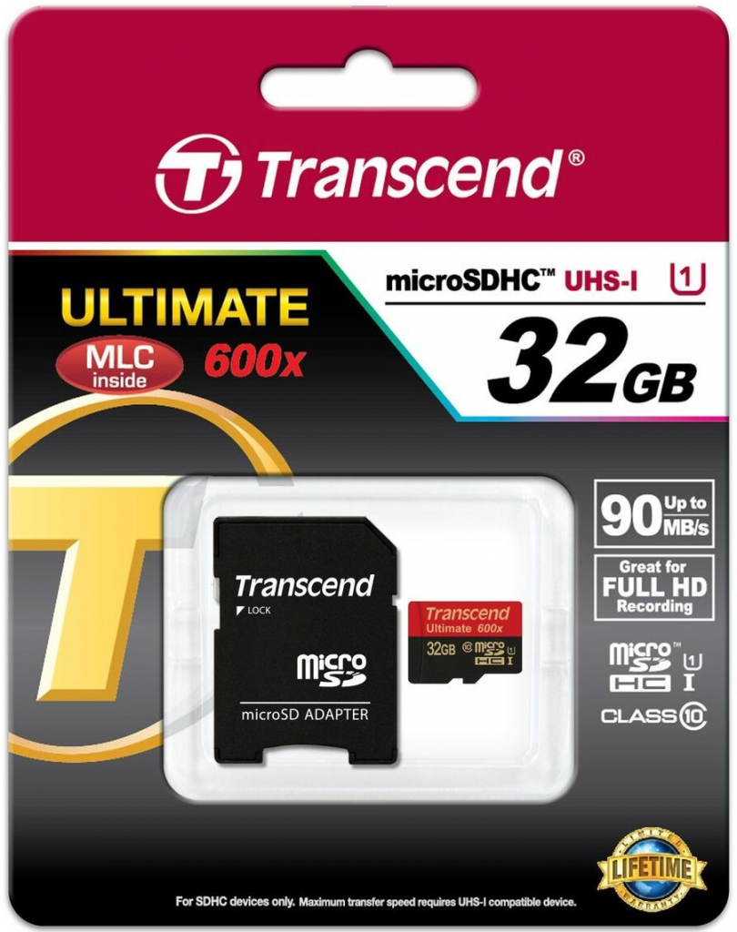 Transcend microSDHC 32GB UHS-I U1 + adapter TS32GUSDHC10U1