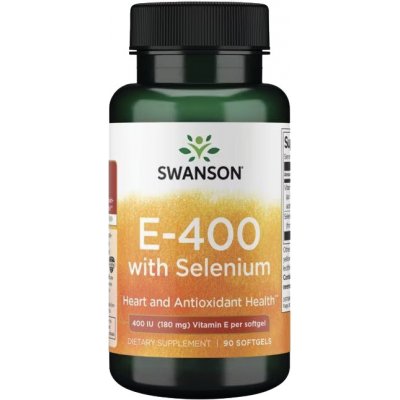 Swanson Vitamín E so selénom, 400 IU & 50 µg, 90 softgel kapsúl