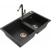 MEXEN/S MEXEN/S - Tomas granitový drez 2-bowl vrátane batérie Flora, čierna/srebrny metalik 6516-73-670401-57-G