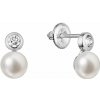 Zlaté 14 karátové náušnice biele zlato s riečnou perlou a briliantmi 81PB00050