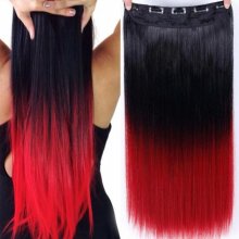 Clip in vlasy 60 cm dlhý pás vlasov ombre štýl odtieň Black T Red