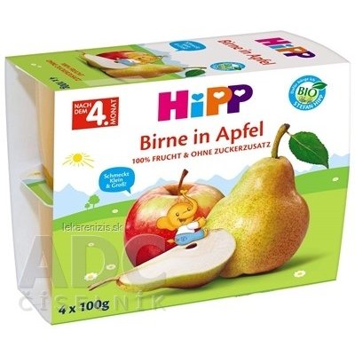 HiPP BIO 100% OVOCIE Jablká s hruškami ovocný príkrm 4x100 g