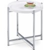 Autronic 80135-12 WT Odkladací stolík pr.50x50 cm, doska drevo, biely matný lak, kovové chrómované nohy