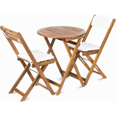 FIELDMANN FDZN 4003-T 50002538 - Balkónový drevený set CAROL-T, kruhový stolík 60 x 60 cm, 2 ks stoličiek s poduškami