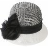 Dámsky slamený klobúk čierno-biele prevedenie s ozdobnou ružou 9001171