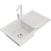 Mexen Pablo, granitový drez 752x436x161 mm, 1-komorový a biela batéria Rita, biela, 6510-20-670300-20