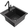 Mexen Vito, 1-komorový granitový drez 490x520x210 mm a drezová batéria Flora, čierna škvrnitá, 6503-76-670401-70-B