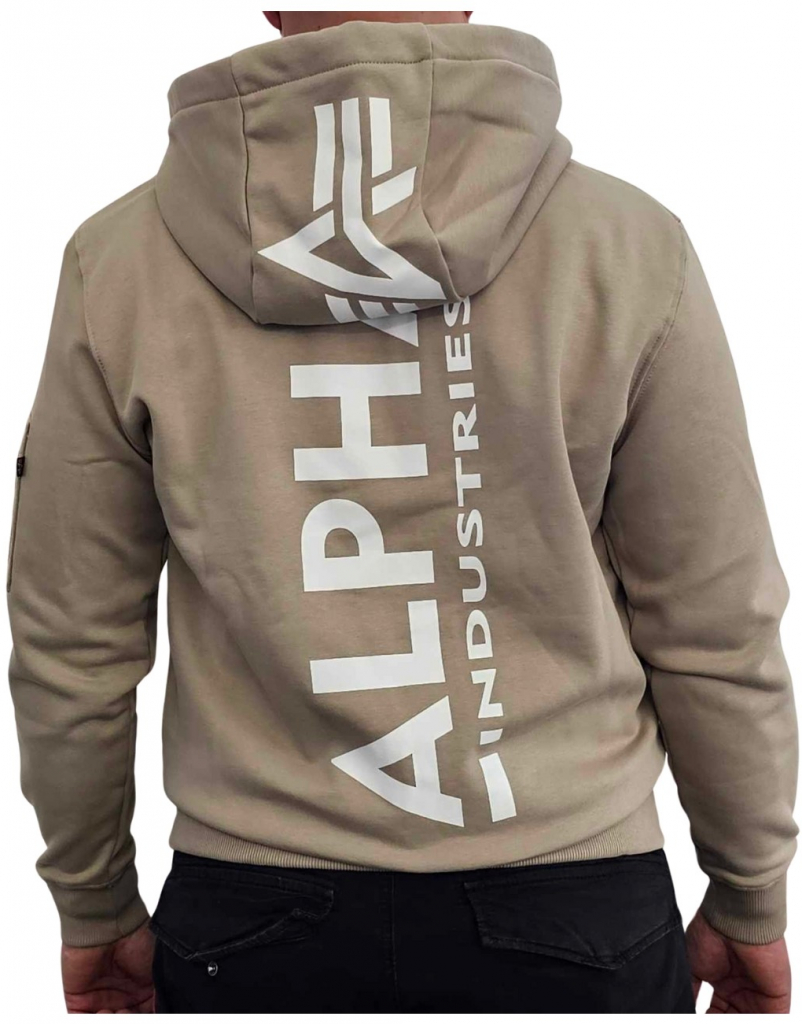 Alpha Industries BACK PRINT ZIP HOODY vintage sand pánska mikina hnedá piesková