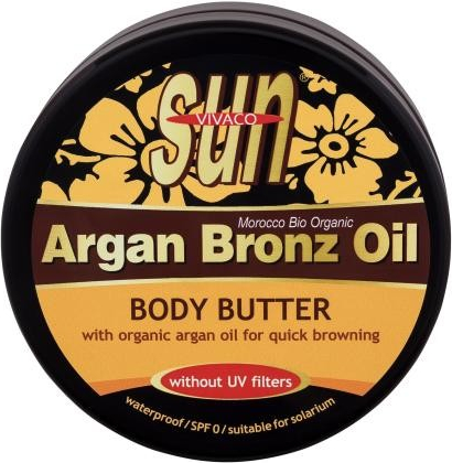 Vivaco Sun Argan Bronz Oil Suntan Butter SPF6 Vodoodolné opaľovacie maslo s arganovým olejom pre rýchle zhnednutie 200 ml