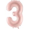 PartyDeco Fóliový balón narodeninové číslo 3 svetloružový 72 cm