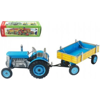 Kovap Traktor Zetor s valníkom modrý na kľúčik kov 28cm v krabičke