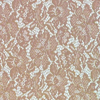 Krajka 345 starorůžová, zlatý třpyt, květinový motiv, š.135