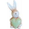 GOBA Veľkonočná dekorácia – Zajačik keramický so zeleným srdcom, 11 × 5 cm