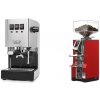 Gaggia New Classic E24, stainless steel + Eureka Mignon Libra, CR ferrari red
