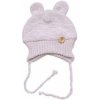 Baby Nellys Pletená čiapka s uškami na zaväzovanie Made with Love, bežový melírok Velikost koj. oblečení: 80/86 (12-18m)