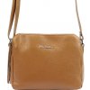 Trojpriehradková camel kožená crossbody kabelka Pierre Cardin
