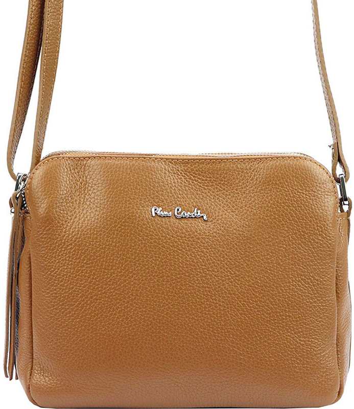 Pierre Cardin Trojpriehradková camel kožená crossbody kabelka