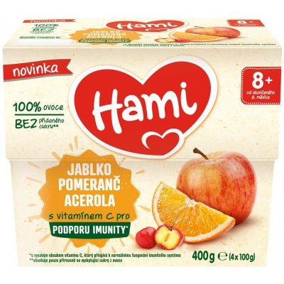 HAMI Príkrm ovocný 100% ovocie jablko pomaranč acerola 400g 200092