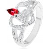 Šperky eshop strieborný 925 prsteň dve číre zirkónové srdcia ligotavý ružový zirkón SP54.14
