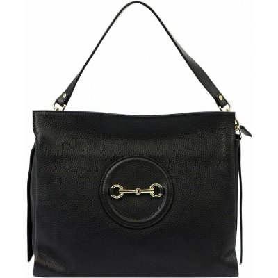 Luka Čierna kabelka 20-043 DOLLARO Prírodná koža stredná crossbody so zlatým kovaním
