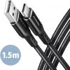 Axagon BUCM-AM15AB USB-C USB-A, USB 2.0, 3A, ALU, opletenie, 1,5m, černý