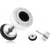 Šperky eshop - Oceľový fake plug do ucha, grécky kľúč, čierny glazúrovaný kruh, 8 mm PC02.19