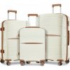 Kono 2591 Sada 3 kufrov 55cm 66.5cm 75.5cm spinner Krémová Polypropylen