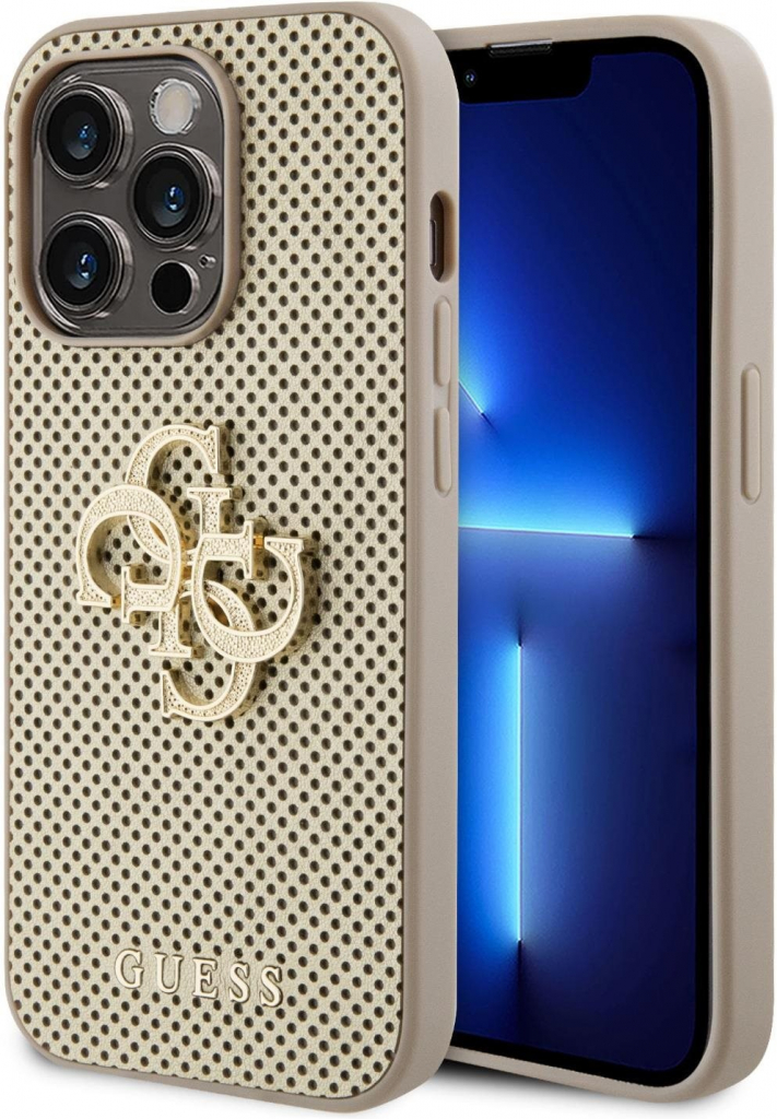 Guess PU Perforated 4G Glitter Metal Logo iPhone 15 Pro Max Gold